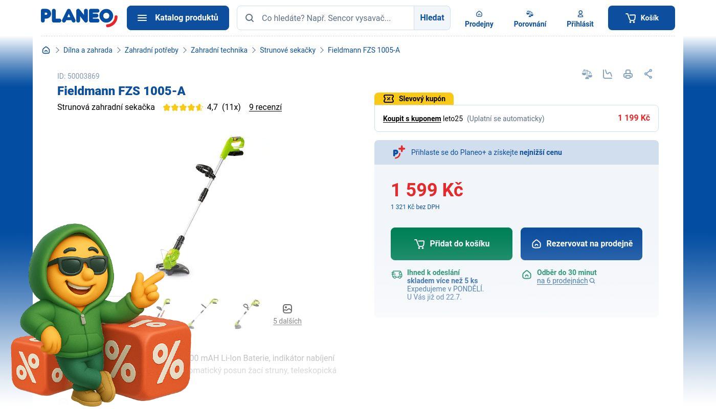 Planeo.cz - Aku strunová sekačka Fieldmann FZS 1005-A AKU